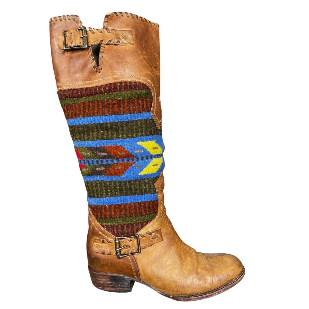 Freebird By Steven Quixote Blanket Aztec Western Boho Tall Leather Boots Size 10